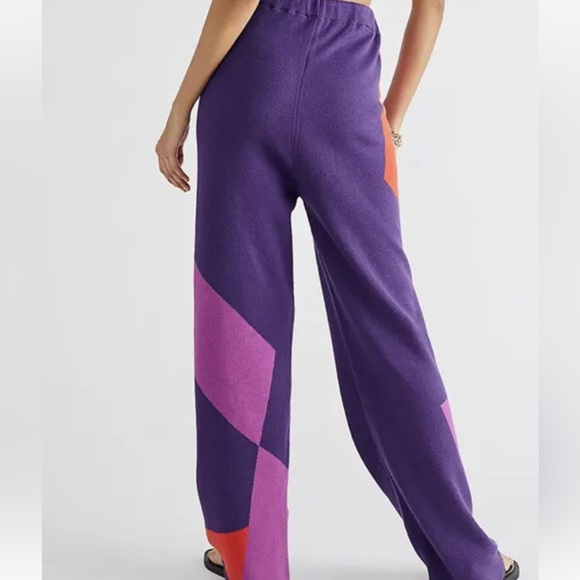 New Hosbjerg x Free People Corsa Colorblock S Purple Pink Intarsia Knit Wide-Leg - Picture 8 of 17